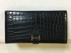 HERMES エルメス ベアン クラシック ニロティカス クロコダイル マットブラック 長財布 ウォレット