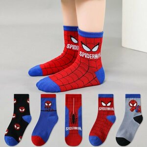 スパイダーマン子供ソックス5足セット 人気 純綿で作られており柔らかく快適で通気性キッズ