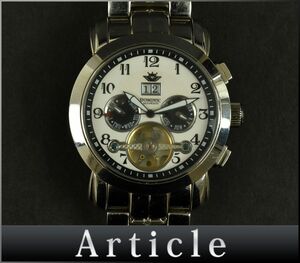 178716□ 動作確認済 DOMINIC ドミニク 腕時計 自動巻き トリプルカレンダー 裏スケ D.S1103G SS ホワイト ブラック シルバー メンズ/ D