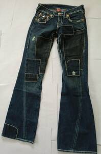 TRUE RELIGION トゥルーレリジョン PATCH BIGT w28 パッチワーク デニムパンツ ブーツカットデニム ジーパン 太ステッチ インディゴ 米国製