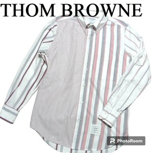美品 THOM BROWNE トムブラウン クレイジーパターン ストライプ オックスフォード シャツ 1 マルチパターン イタリア製