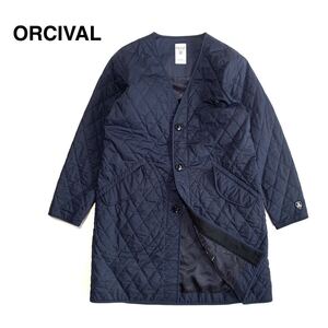 ☆良品 ORCIVAL オーシバル 3ボタン 中綿 ノーカラー キルティング ジャケット コート ネイビー アウター 男女兼用 ユニセックス