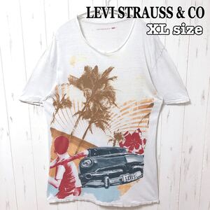 LEVI STRAUSS & CO リーバイス クラシックカー 車 Tシャツ 半袖 古着 ホワイト 白 コットン XL ヤシの木 輸入