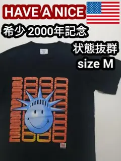 美品 スマイル ニコちゃんマーク 2000年 ミレニアムTシャツ 自由の女神 M