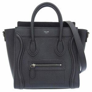 セリーヌ CELINE ラゲージ ナノショッパー 2WAYバッグ ハンドバッグ ショルダーバッグ レザー ブラック 中古 新入荷 OB1752