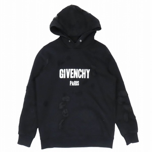 ジバンシィ GIVENCHY デストロイ クラッシュ加工 ロゴプリント プルオーバー パーカー トップス 黒 ブラック サイズXS BM703A3Y0S メンズ