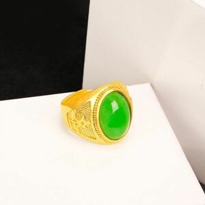 40-109-7 グリーンストーン マントラ ゴールド 金メッキ真鍮 リング 指輪 ヨーロッパ アクセサリ レトロ ファッション ジュエリー 1