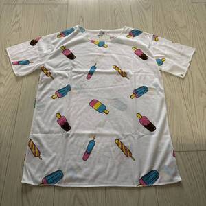 未使用●原宿 HARAJUKU Tシャツ/アイス クリーム/半袖/白/ホワイト/トップス/ICE CREAM/キャンディー/レディース/フリーサイズ ★1069-4