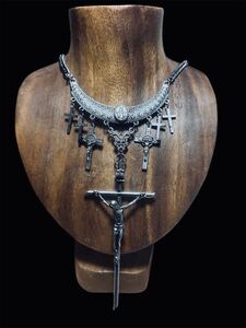 JPG/collection sample vintage accessory seven cross Gothic necklace antique silver color GAULTIER