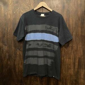 アメリカ古着 Hurley ハーレー 半袖Tシャツ プリントT ボーダーモチーフ Mサイズ 黒