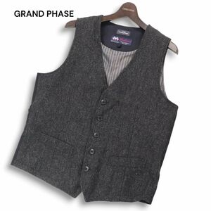 GRAND PHASE グランフェイズ 英国 MOON生地★ 秋冬 シェットランド ウール ツイード ベスト ジレ Sz.XL　メンズ　I4T02631_8#N