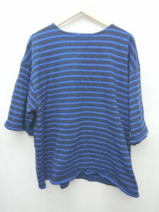 ◇ ⊂ LOWRYS FARM コットン100％　ボーダー 半袖 Tシャツ　バスクシャツ サイズL ブルー系 レディース P