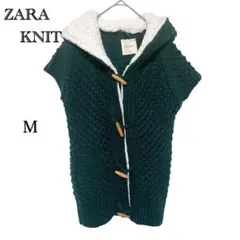 ♢ZARA KNIT♢ ニットベスト M 防寒着 ふわもこ グリーン