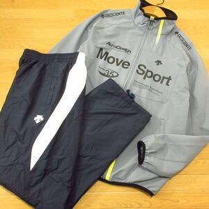 ◎美品！XL 上下セット！DESCENTE Move Sport デサント◆ジャージジャケット&裏起毛ナイロンパンツ 秋冬！◆メンズ グレーx紺◆BA1008