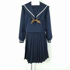 1円 セーラー服 スカート スカーフ 上下3点セット 大きいサイズ 特大 冬物 白1本線 女子 学生服 中学 高校 紺 制服 中古 ランクB NA7272