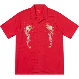 ■SUPREME 極美品 国内正規 2018AW Dragon Rayon Shirt RED-L ドラゴン 刺繍 レーヨンシャツ