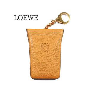 【美品】鑑定済 ヴィンテージ LOEWE ロエベ アナグラム バネ口金 コインケース キーケース ハード レザー キャメル 送料無料