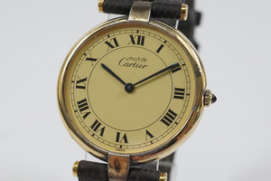 1円~【33】実働　Cartier／カルティエ　VERMEIL／ヴェルメイユ　925刻印あり　クオーツ　正規品ベルト　腕時計　電池交換済み