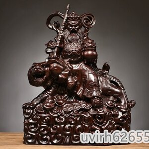 新入荷★ 黒檀彫刻武財神騎虎置物高さ約18cm