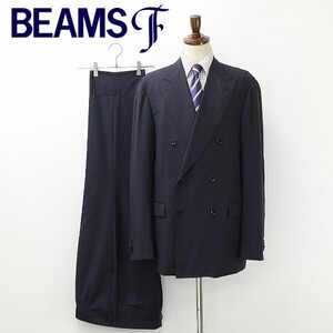 新品◆BEAMS F ビームスF マルチストライプ柄 ダブル スーツ セットアップ 紺 ネイビー 58/8R