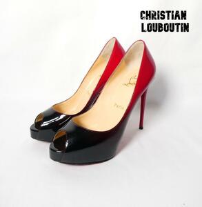 美品 Christian Louboutin クリスチャンルブタン サイズ35.5 約22.5㎝ グラデーション エナメル オープントゥ ハイヒール パンプス 赤 黒