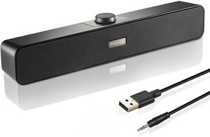 T-558 PC スピーカー 小型 大音量 ステレオ USB サウンドバー USB電源 AUX接続 デスクトップ用/ノートパソコン/パソコン 黒音楽再生3D音質