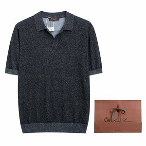 Loro Piana　ロロピアーナ メンズ 半袖 ニットTシャツ 麻綿 ブラック Lサイズ リネンシャツ ニットカットソー トップス 夏 紳士服