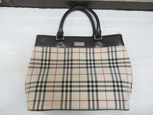 3722) BURBERRY バーバリー トートバッグ ハンドバッグ ノバチェック レザー