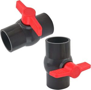 ボールバルブ PVC プラスチックバルブ スリップエンドパイプ内径 50mm 2個入り グレー ストレート T形ハンドル 水配管 軽量 コンパクト