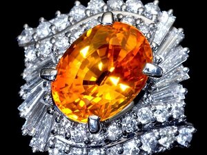 1円～【ジュエリー極】超極上品！大粒極上天然ゴールデンサファイア3.063ct＆上質ダイヤ0.727ct 超高級Pt900リング k9304iul【送料無料】