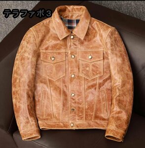 アメカジ レザージャケット 上品　　本革 牛革　高級　ライダースジャケット 　革ジャン Ｓ～5XL　秋冬　ブラウン系