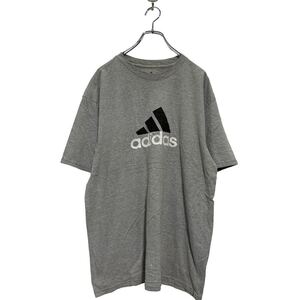 adidas 半袖 ロゴTシャツ L グレー ブラック アディダス メキシコ製 クルーネック ビッグロゴ 古着卸 アメリカ仕入 a603-6529