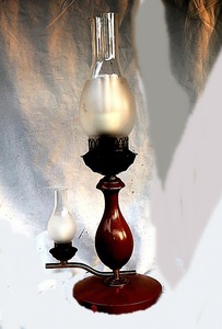 テーブルスタンド　電気スタンド　オイルランプ風　中古品　美品　ホヤ大小　点灯確認済　