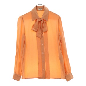 サンローランパリ Orange Pussy Bow Detail Blouse オレンジプッシーボウデティール長袖ブラウス オレンジ レディース 669024 Y100W