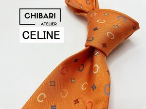 CELINE　セリーヌ　全面ロゴ柄　ネクタイ　3本以上送料無料　オレンジ系　0905211