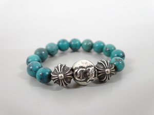 希少 CHROME HEARTS クロムハーツ TURQUOISE BEADS CROSS BALL RING SV925 ターコイズ ビーズ リング シルバー 銀 ブルー 青 指輪