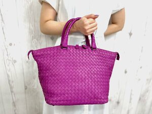 極美品 BOTTEGAVENETA ボッテガヴェネタ イントレチャート ハンドバッグ バッグ レザー 紫 A4収納可 73493