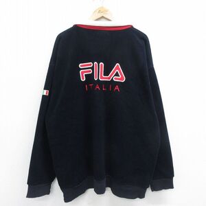 XL/古着 フィラ FILA 長袖 ハーフジップ フリース ジャケット メンズ 90s ビッグロゴ イタリア 刺繍 大きいサイズ ロング丈