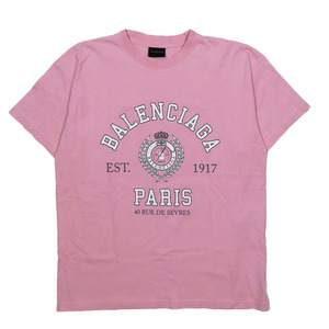 バレンシアガ BALENCIAGA カレッジロゴ ミディアムフィット 半袖 Tシャツ カットソー トップス ピンク S レディース