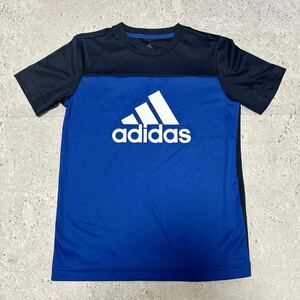 アディダス adidas 男の子　140 半袖Tシャツ　丸首Tシャツ　半袖　トップス ネイビー 紺 青 ブルー　バイカラー　66HF MM