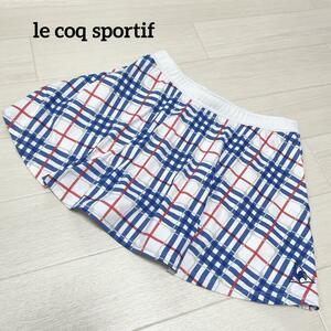 ルコックスポルティフ　le coq sportif テニスウェア　スコート フレアー　チェック　Mサイズ　ポケット　ホワイト×ブルー×レッド