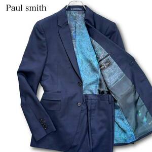 極美品★ Paul smith ポールスミス スーツ LONDON MAP セットアップ JOHN FOSTER シャドーチェック 裏地総柄 地図柄 2B ネイビー