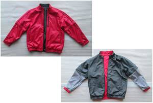 【未使用】TOURSTAGE 中綿ジャケット（リバーシブル＆袖がとれて半袖にもなるハイブリッド仕様）LLサイズ、XLサイズ、黒ストライプ、赤