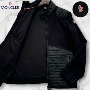 極美品/Lサイズ◎モンクレール グルノーブル MONCLER GRENOBLE MAGLIA CARDIGAN フリース ジャケット 中綿 キルティング 切替 ブラック 黒