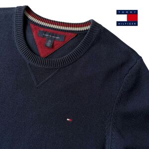 トミーヒルフィガー TOMMY HILFIGER クルーネック ニットセーター XL ネイビー コットン ニット セーター