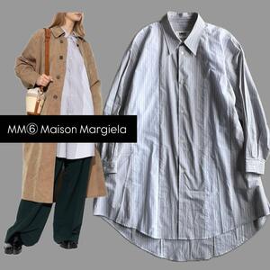 2023SS【MM6 Maison Margiela エムエムシックス メゾン マルジェラ】再構築 ストライプ ビッグ シャツ ワンピース M