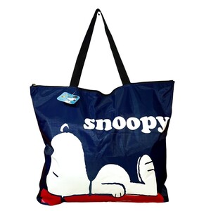 JP55LL SNOOPY スヌーピー ナイロントートバッグ ビックトートバッグ 肩掛け ネイビー 大容量 エコバッグ PEANUTS ピーナッツ アメキャラ