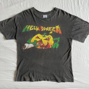 90s HELLOWEEN バンド Tシャツ L ビンテージ フェード シングルステッチ ブラック バンT