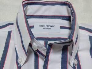 THOM BROWNE トムブラウン　ボタンダウンシャツ　長袖シャツ　size ０ 　ストライプ柄　100% COTTON　MADE IN U.S.A 