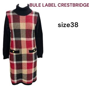 美品　BULE LABEL CRESTBRIDGE チェック柄ワンピース 38 ニット タートルネック ニットワンピース　ブルーレーベルクレストブリッジ　